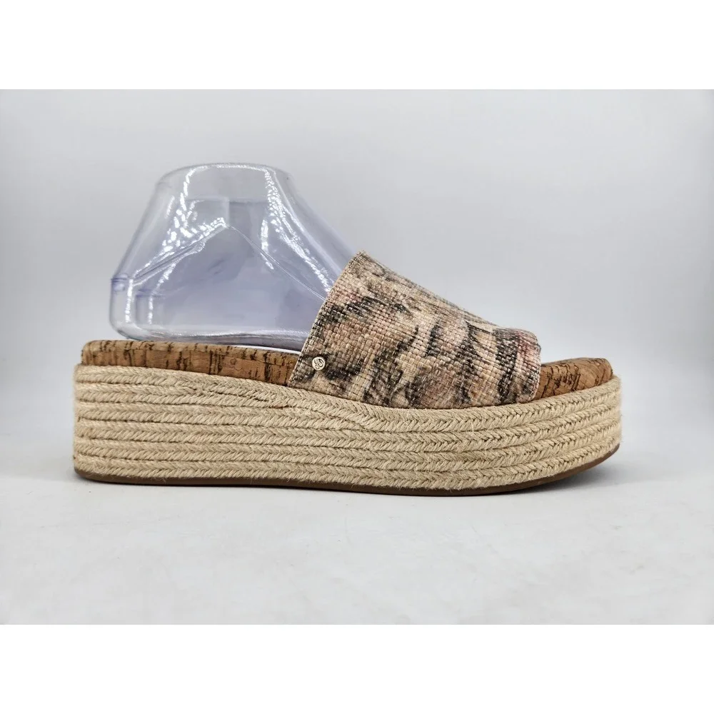 Sam Edelman Platform Espadrille Slide Sandals Womens 8.5 Tan Palm Tree Print